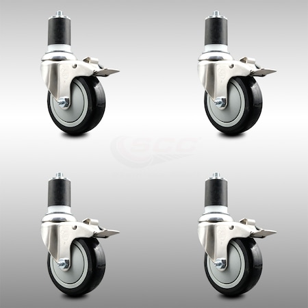 Service Caster 4 Inch 316SS Black Poly Swivel 1-7/8 Inch Expanding Stem Caster Set Lock Brake SCC-SS316TTLEX20S414-PPUB-BLK-178-4
